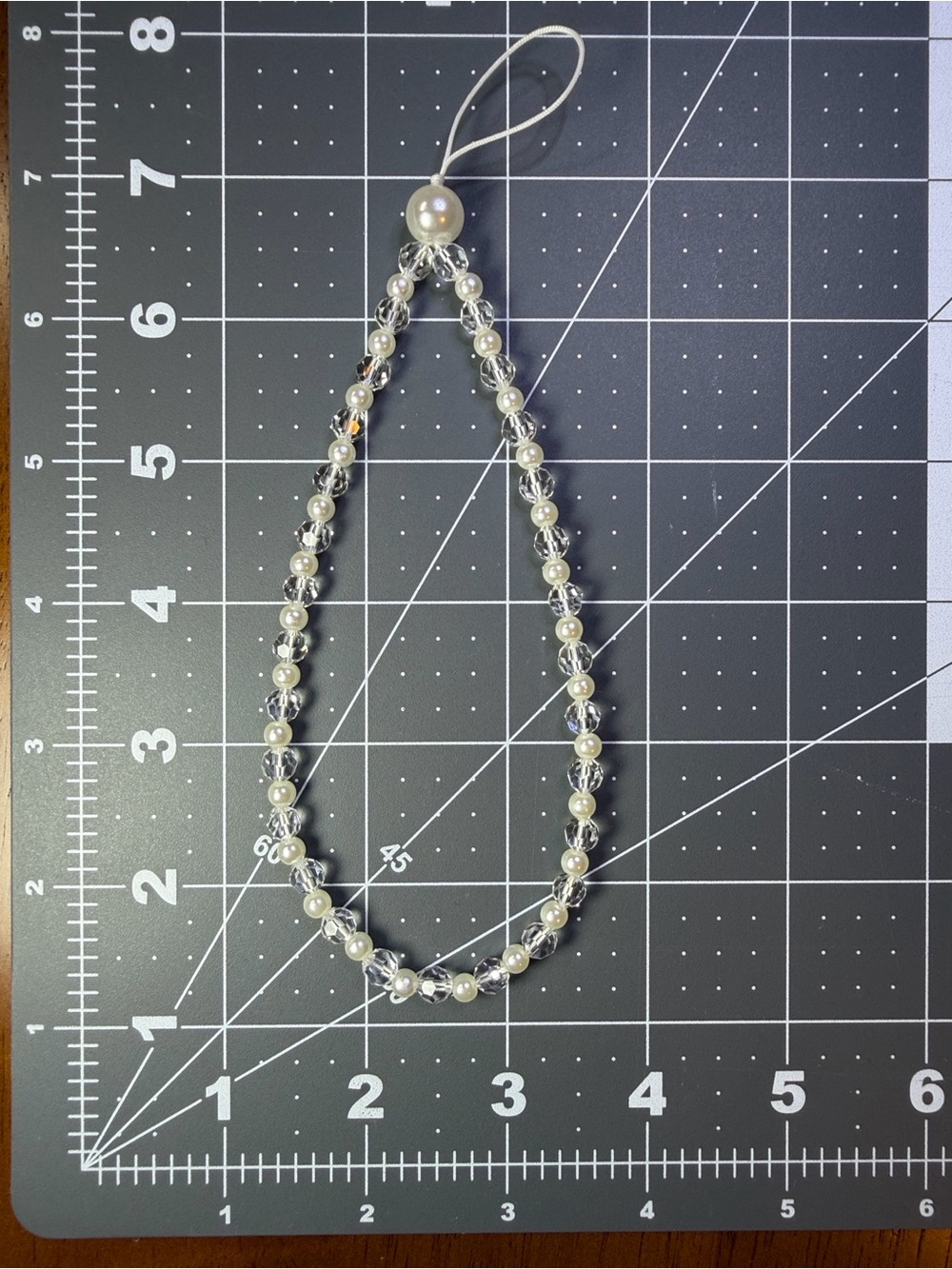 Delicate Faux Pearl and Crystal Beaded Phone Charm - Ivory/Clear